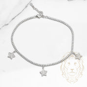 Bracelet de cheville - Argent tennis cz avec breloques étoiles pavé - ANS008