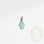 Pendentif - Argent main de fatima en opale bleue avec gravures - PES271