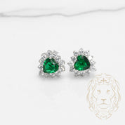 Studs - Argent halo coeur vert cz 11mm X 11mm - BOS258