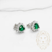 Studs - Argent halo coeur vert cz 11mm X 11mm - BOS258