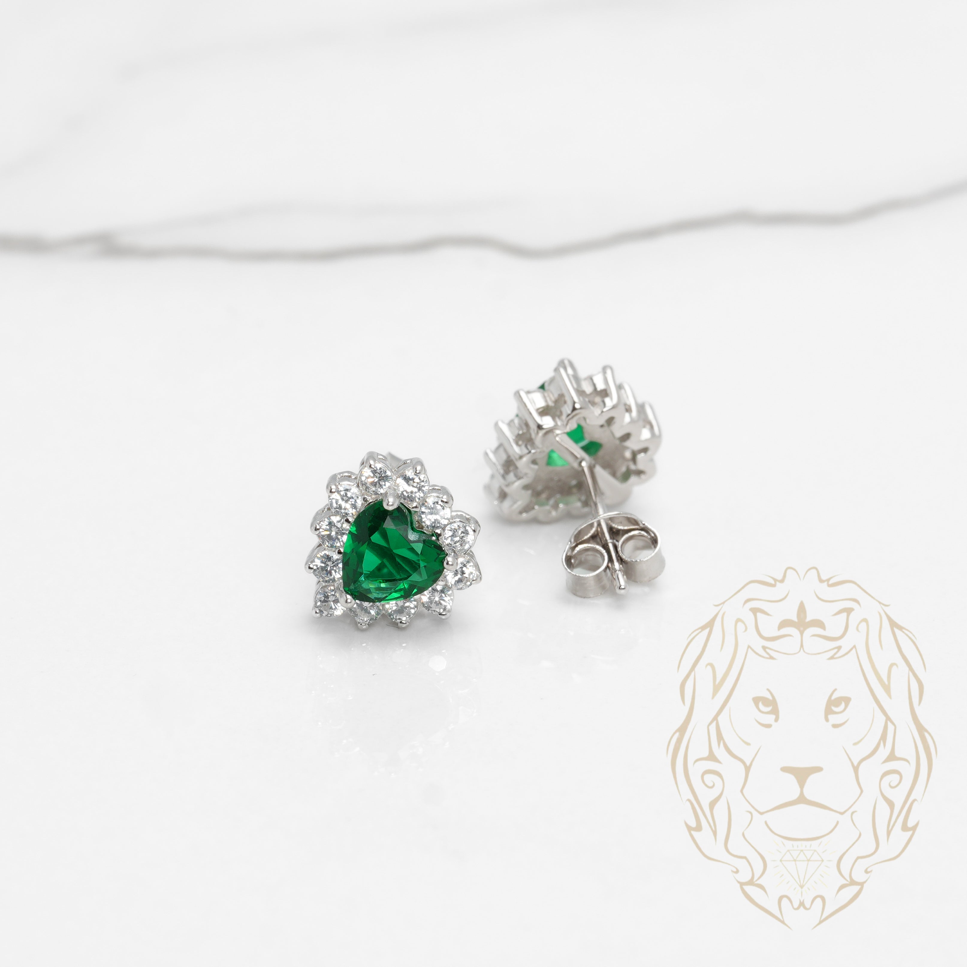 Studs - Argent halo coeur vert cz 11mm X 11mm - BOS258