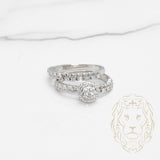 Bague de fiançailles - Argent ensemble (2) halo rond cz & semi-éternité baguette & perlé - RIS522
