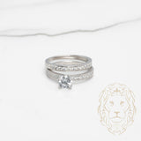 Bague de fiançailles - Argent ensemble (2) pierre cz coupe rond cz avec monture & semi-éternité pavé - RIS523