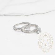 Bague de fiançailles - Argent ensemble (2) pierre cz coupe rond cz avec monture & semi-éternité pavé - RIS523