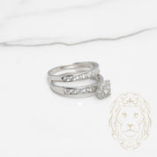 Bague de fiançailles - Argent ensemble (2) cluster cz rond avec monture & semi-éternité cz en canal - RIS524