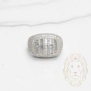 Bague - Argent signet rectangulaire pavé de cz rond & baguette - RIS525