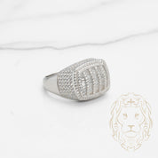 Bague - Argent signet rectangulaire pavé de cz rond & baguette - RIS525