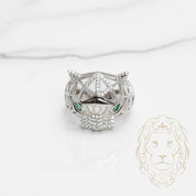 Bague - Argent tête de panthère géométrique pavé de cz- RIS526