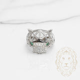Bague - Argent tête de panthère géométrique pavé de cz- RIS526