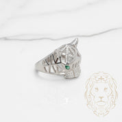 Bague - Argent tête de panthère géométrique pavé de cz- RIS526