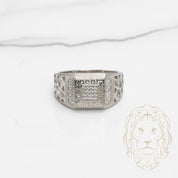 Bague - Argent signet carré motif medusa & pavé cz- RIS528