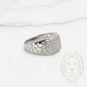 Bague - Argent signet carré motif medusa & pavé cz- RIS528