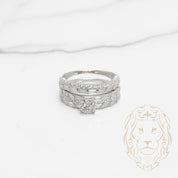 Bague de fiançailles - Argent ensemble (2) cluster rond cz & semi-éternité pavé de baguette - RIS532