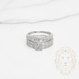 Bague de fiançailles - Argent ensemble (2) cluster rond cz & semi-éternité pavé de baguette - RIS532