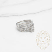 Bague de fiançailles - Argent ensemble (2) cluster rond cz & semi-éternité pavé de baguette - RIS532