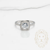 Bague - Argent halo carré pierre cz coupe rond & pavé - RIS534