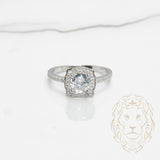 Bague - Argent halo carré pierre cz coupe rond & pavé - RIS534