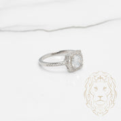Bague - Argent halo carré pierre cz coupe rond & pavé - RIS534