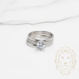 Bague de fiançailles - Argent pierre cz coupe rond brillant avec monture pavé & alliances poli - RIS537