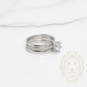 Bague de fiançailles - Argent pierre cz coupe rond brillant avec monture pavé & alliances poli - RIS537