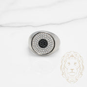 Bague - Argent signet cercle pavé de cz noir & blanc - RIS543