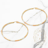 Hoops - Or 10K tricolore jaune, blanc & rose en alternance coupe diamant 2mm X 50mm - BOG868