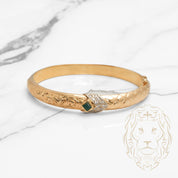 Bracelet jonc - Or 18K jaune motif traditionnel avec pierre cz verte & pavé - BRG630