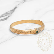 Bracelet jonc - Or 18K jaune motif traditionnel avec pierre cz verte & pavé - BRG630