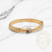 Bracelet jonc - Or 18K jaune motif traditionnel avec pierre cz rouge & pavé - BRG631