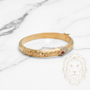 Bracelet jonc - Or 18K jaune motif traditionnel avec pierre cz rouge & pavé - BRG631