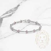 Bracelet - Or 14K blanc tennis diamants naturels 0.50CT & fleurs en pierres rose - BRGD015