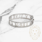 Bracelet jonc - Or 10K blanc chiffres romains pavé de diamants lab 3.00CT - BRGL018