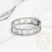 Bracelet jonc - Or 10K blanc chiffres romains pavé de diamants lab 3.00CT - BRGL018