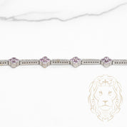 Bracelet - Or 14K blanc tennis diamants naturels 0.50CT & fleurs en pierres rose - BRGD015