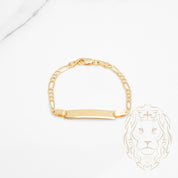 Bracelet - Or 10K jaune barre gravable 6mm & figaro - BRG647