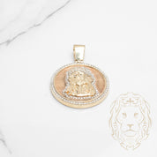 Pendentif - Or 10K deux tons jaune & blanc médaillon Jésus pavé de diamants lab VVS 2.00CT - PEGL039
