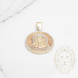Pendentif - Or 10K deux tons jaune & blanc médaillon Jésus pavé de diamants lab VVS 2.00CT - PEGL039