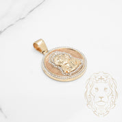Pendentif - Or 10K deux tons jaune & blanc médaillon Jésus pavé de diamants lab VVS 2.00CT - PEGL039