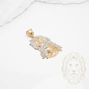 Pendentif - Or 10K deux tons jaune & blanc tête de Jésus pavé de cz - PEG737