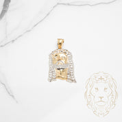 Pendentif - Or 10K deux tons jaune & blanc tête de Jésus pavé de cz - PEG739