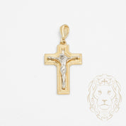 Pendentif - Or 10K deux tons jaune & blanc croix avec Jésus - PEG743