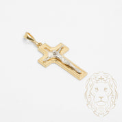Pendentif - Or 10K deux tons jaune & blanc croix avec Jésus - PEG743