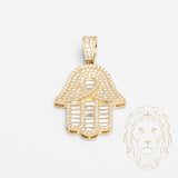 Pendentif - Or 10K jaune main de hamsa pavé de cz rond & baguette - PEG748