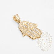 Pendentif - Or 10K jaune main de hamsa pavé de cz rond & baguette - PEG748