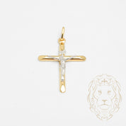 Pendentif - Or 10K deux tons jaune & blanc croix avec Jésus - PEG750