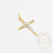 Pendentif - Or 10K deux tons jaune & blanc croix avec Jésus - PEG750