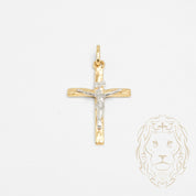 Pendentif - Or 10K deux tons jaune & blanc croix avec Jésus - PEG751