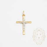 Pendentif - Or 10K deux tons jaune & blanc croix avec Jésus - PEG751