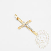 Pendentif - Or 10K deux tons jaune & blanc croix avec Jésus - PEG751