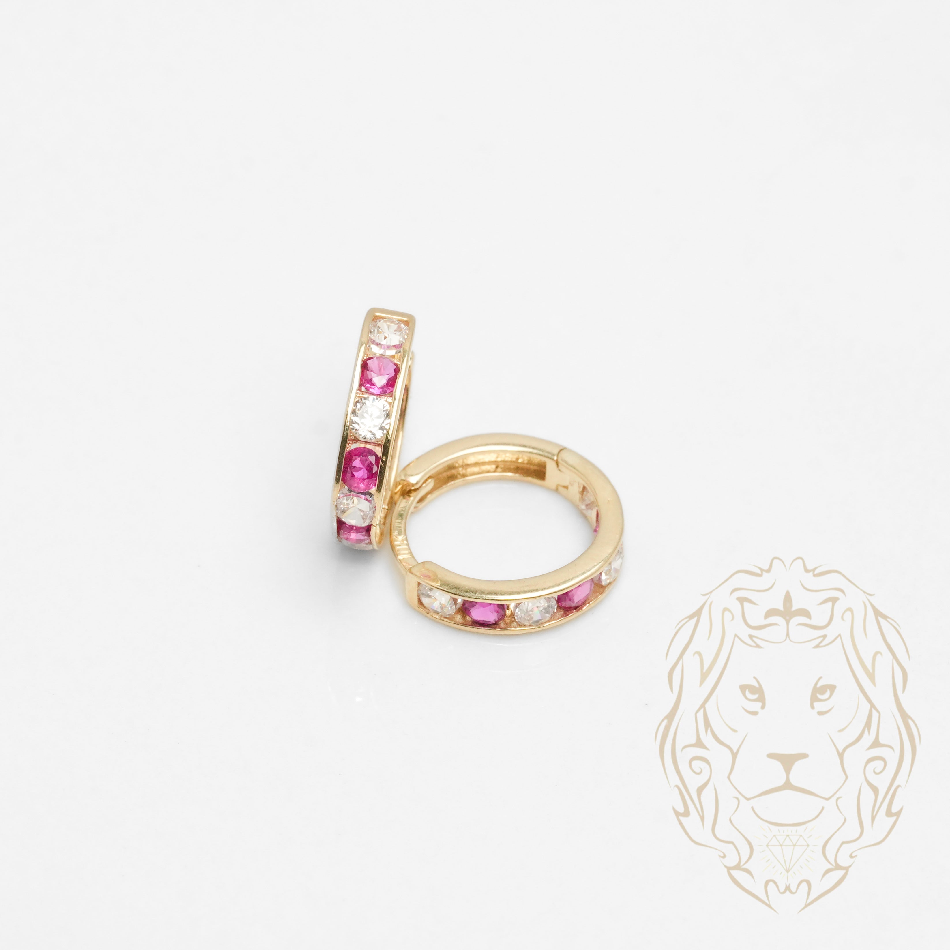 Huggies - Or 10K jaune pierres roses cz serties en canal 3mm X 10mm - BOG877